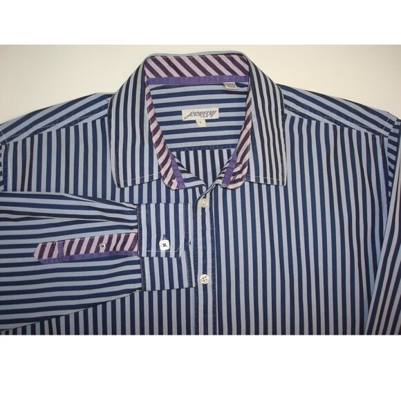 JEREMY ARGYLE Blue Two-Tone Striped, Contrast Trim Long Sleeve Poplin Shirt - Picture 4 of 6